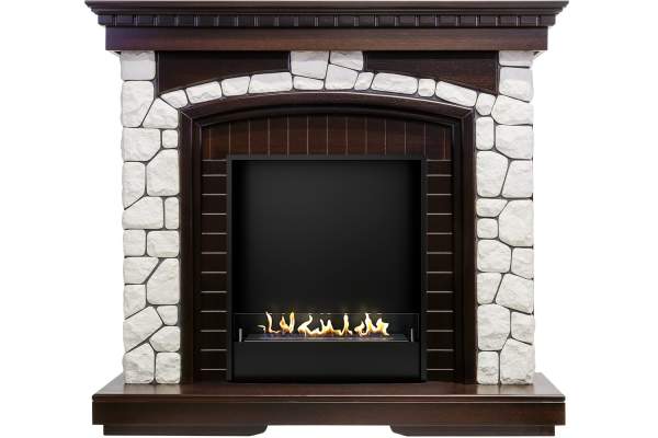 Биокамин в портале Firezo Glasgow Темный дуб белый камень